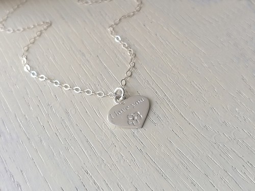 Baby Heart Necklace Sterling Silver, Tiny Heart Baby Girl Jewelry, Flower Girl Mother Daughter Gift, I Love You Necklace